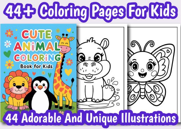 44 CUTE ANIMALS Coloring Pages & Graphics