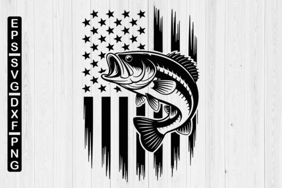American Flag on Bass Fish Graphic for Crafts