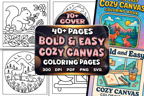 Bold and Easy Cozy Canvas Coloring Pages Graphics