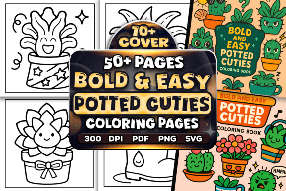 Bold Easy Potted Cuties Graphics & Coloring Pages