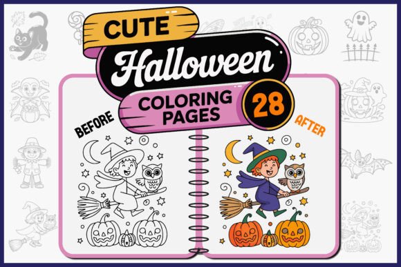 Cute Halloween Coloring Pages Bundle: Graphics & Coloring Pages