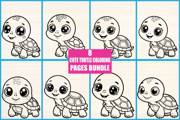 Cute Turtle Coloring Pages Bundle: Graphics & Illustrations