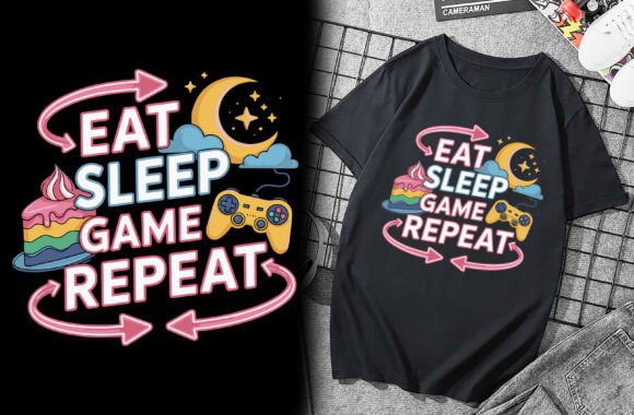 Eat Sleep Game Repeat Gaming T Shirt Graphics