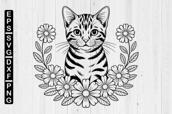 Floral Cat Svg for Embroidery