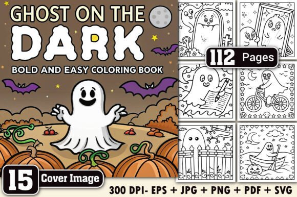 Ghost on the Dark Halloween Coloring Pages & Graphics
