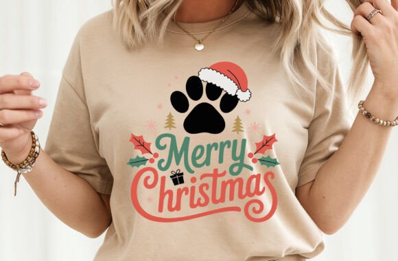 Merry Christmas Paw Dog T-Shirt Design