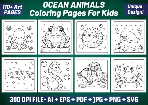 Ocean Animals Coloring Pages for Kids Graphics